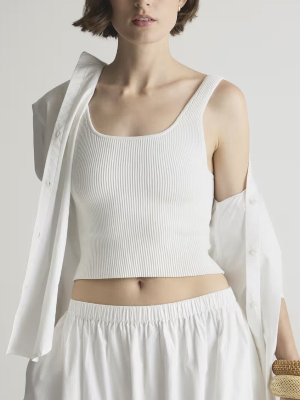 NWT Quince Cropped Square Neck Ribbed Knit Tank Top-SIZE M